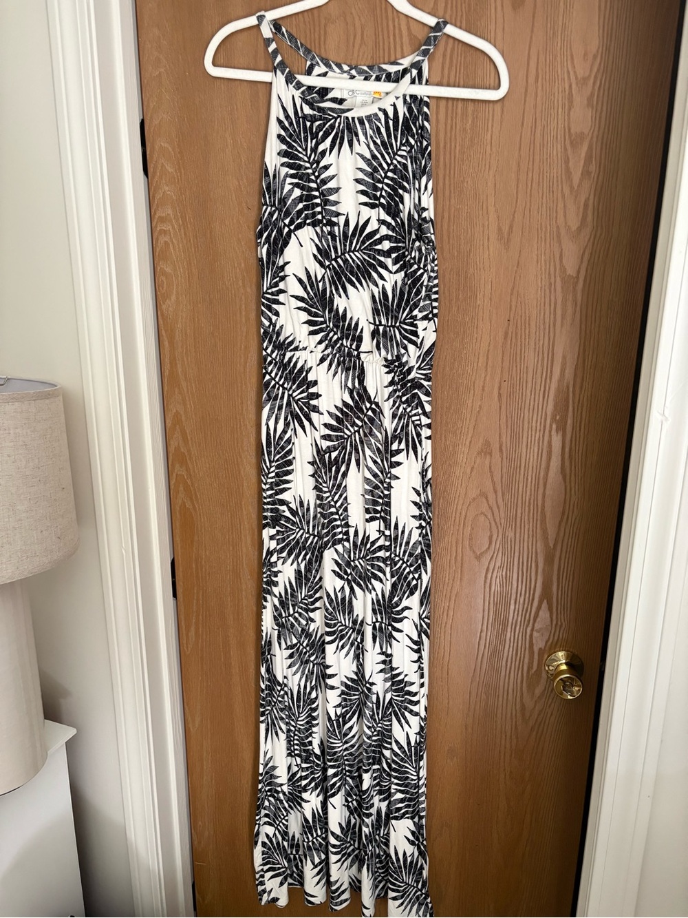 C&C California Black & White Palm-Print Maxi Dress